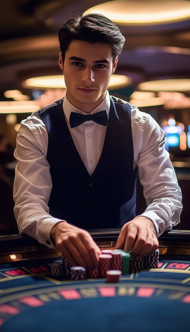 ronda136 live dealer studio with multiple card decks and professional setup